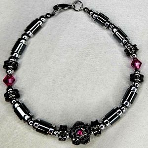 .925 Silver Flower Charm Swarovski Crystal Bracelet